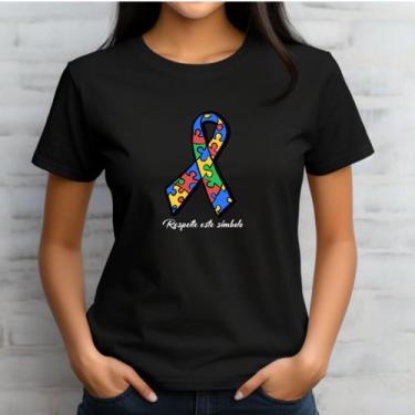 Imagem de Camiseta Babylook Feminina Preta Azul Inclusão Autista Autismo TEA Plu