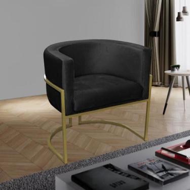 Imagem de Poltrona para Sala Decorativa Luna Base Ferro Dourado Veludo Preto Vis