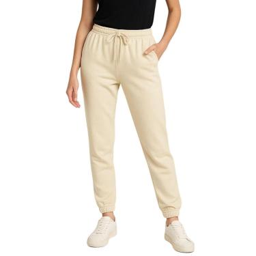Imagem de Calça de Moletom Feminina Jogger Básica Bege Forrado Felpudo Flanelado com Bolso-Feminino