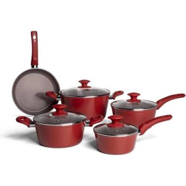 Imagem de Jogo de panelas brinox antiaderente 5 peças ceramic life optima vermel