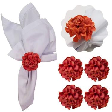 Imagem de Kit 4 Porta Guardanapo Mimosa Flor Crisântemo Artesanal para Mesa Posta Laranja Maison Charlo