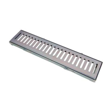 Imagem de Ralo Grelha com Caixilho Aço Galvanizado Chapa 2mm 10x50cm para Escoamento de Água Prata Metasal