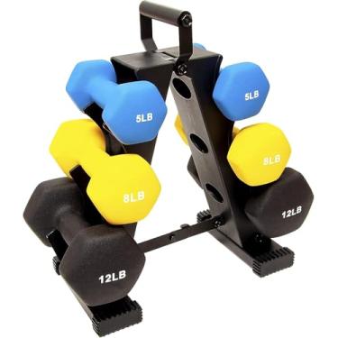 Imagem de BalanceFrom Conjunto de halteres revestidos de neoprene colorido com suporte, conjunto de 9 kg (3 pares de 2,2 kg, 3,6 kg e 5,4 kg)