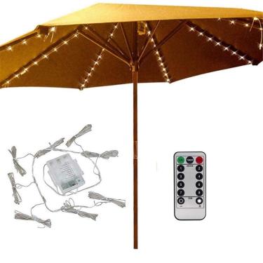 Imagem de Luzes de guarda-chuva de pátio 8 modos de iluminação 104 luzes LED cordão com controle remoto Umbrella luzes de bateria operadas à prova d'água iluminação externa para pátio guarda-chuvas uso externo acampamento tendas branco quente