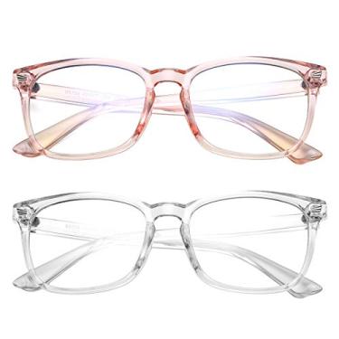 Imagem de Hycredi Óculos de bloqueio de luz azul para crianças, antifadiga ocular e proteção UV, óculos de telefone para jogos de computador, TV, para meninos e meninas, A1 pacote com 2 (rosa transparente +