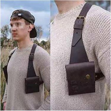 Imagem de KRASS Bolsa de ombro masculina oculta nas axilas retrô ajustável de couro PU bolsa de ombro duplo bolsa de axila bolsa coldre steampunk carteira antirroubo, marrom escuro, colecionador88
