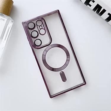 Imagem de FIRSTPELLA Capa compatível com Samsung S23 Ultra, capa magnética transparente com protetor de lente de câmera compatível com MagSafe Capa de telefone à prova de choque para mulheres e meninas - roxo escuro