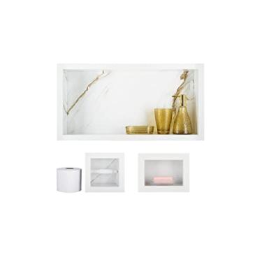 Imagem de Nicho Em Porcelanato Polido Porta Shampoo + Porta Papel Higiênico + Saboneteira (Calacata Premium Lux)