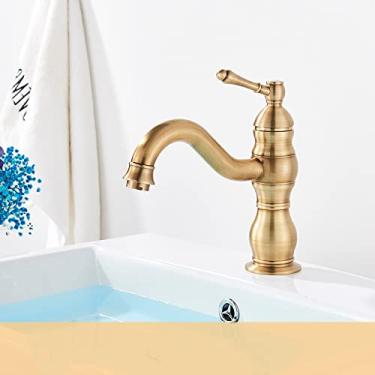 Imagem de Torneira de lavatório de latão antigo 5 cores montada no convés com alça única para banheiro guindaste bico longo pia de lavatório torneira misturadora quente e fria, 1