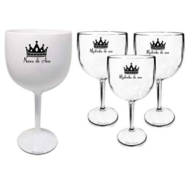 Imagem de 4 Taças Gin Acrilico 550ml Branca e Transparente Despedida de Solteira