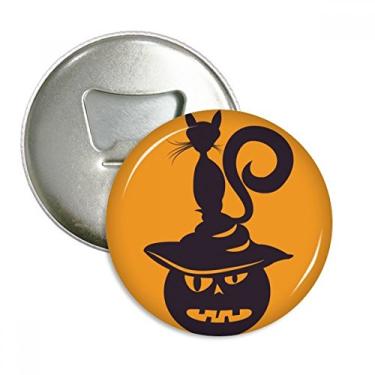 Imagem de Abóbora monstro chapéu gato Halloween abridor de garrafa ímã de geladeira emblema multifuncional