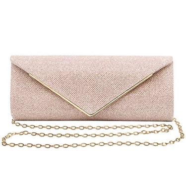 Imagem de Naimo Bolsa clutch deslumbrante com aba e corrente removível, Metal champanhe, One Size
