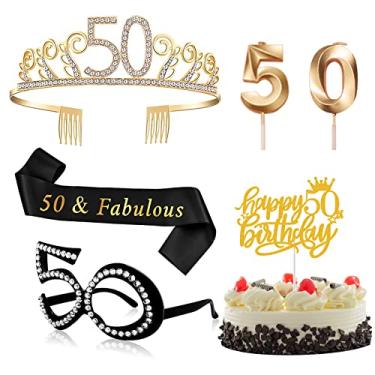 Imagem de Decoração de aniversário de 50 anos para mulheres, conjunto de faixa e óculos para decoração e suprimentos de festa de aniversário de 50 anos, 3 peças