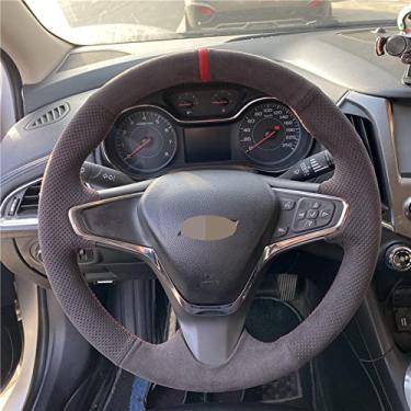 Imagem de JEZOE Capa de volante de carro de camurça preta costurada à mão DIY, adequada para Chevrolet Cruze 2014-2018 Volt 2016 2017