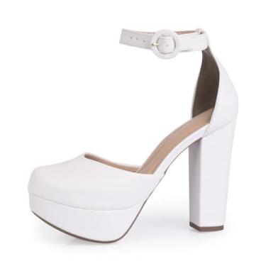 Imagem de Sapato Boneca Re&Ton Meia Pata Salto Grosso Feminino MP12 (36, Branco)