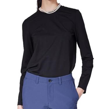 Imagem de ASSUAL Camiseta feminina de manga comprida, gola redonda básica slim fit, camiseta elástica casual leve, #284 Preto, P