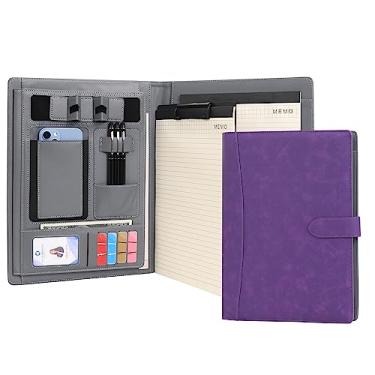 Imagem de Wason Portfolio Padfolio A4 Capa de couro PU para pasta de documentos com bloco de escrita, prancheta removível para cartão, capa de telefone e tablet para organizador de escritório, viagem, escola
