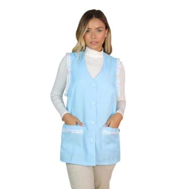 Imagem de Avental Professora sem manga com lese colorido (Azul, G)