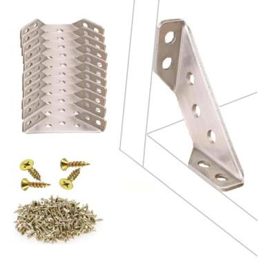 Imagem de Kit 12 Conector Aço Cantoneira Junção Canto Móveis Madeira