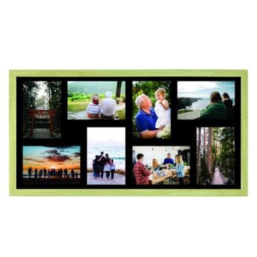 Imagem de Painel Multifotos p/Parede 8 Fotos 15x21cm Quadro 40x80cm Decoração Sala Quarto Hall Escritório Fundo Preto com Vidro (Carvalho)