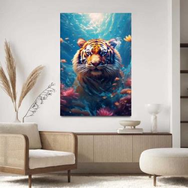 Imagem de Quadro Decorativo Para Sala Quarto  Hall Tela vertical Grande Tigre Ro