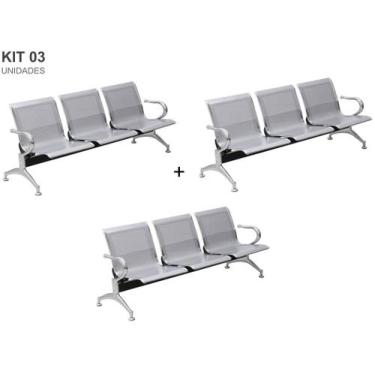 Imagem de Kit com 03 Cadeiras Longarina Aeroporto Cromada 3 Lugares - TM