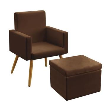 Imagem de Poltrona Nina Sem Rodapé Com Puff Quasar Couro Marrom Aradecor
