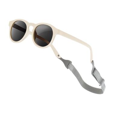 Imagem de VideMundi Óculos de sol para bebês com alça polarizada flexível UV400 para bebês meninos meninas de 0 a 24 meses, Bege