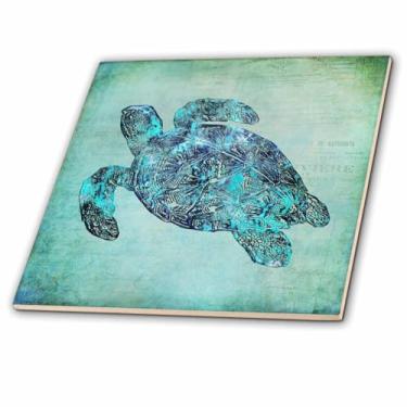 Imagem de 3dRose ct_263000_1 Azulejos de cerâmica com ilustração de tartaruga marinha