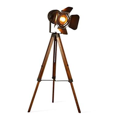 Imagem de Lâmpada vintage Decoluce para piso de tripé, lanterna retrô em formato náutico, decoração industrial, luminárias de madeira, adereços para filmes de cinema - sem lâmpada de Edison, tripod cinema floor lamp, Black
