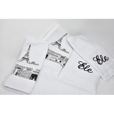 Imagem de Jogo De Banho Noblesse Luxo Bordado 05 Peças Branco Paris - MTR ENXOVA