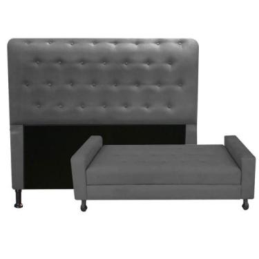Imagem de Kit Cabeceira Brenda com Recamier Felix 1,60 cm Queen Size Baú Quarto 