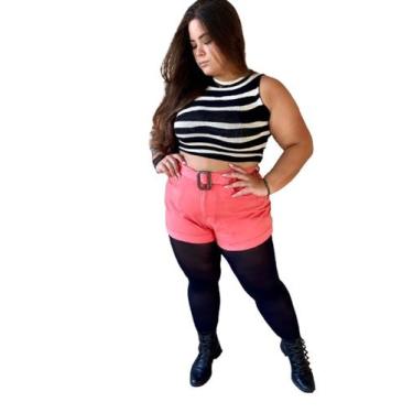 Imagem de Short Jeans Color Plus Size Feminino Cintura Alta - Promise, Salmão, 4