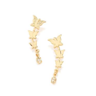 Imagem de Brincos Rommanel Fol Ouro 18k Borboletas Com Zircônia 524618, Dourado