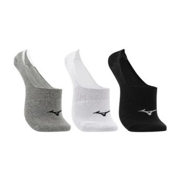 Imagem de Kit c/ 3 Meias Unissex Mizuno Basic Invisível 33/38 Branco/preto/cinza