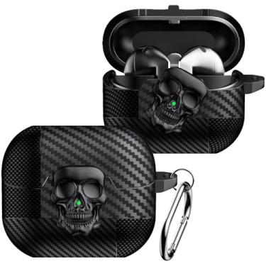 Imagem de CCSmall Capa para Samsung Galaxy Buds 3 Pro com chaveiro mosquetão, capa de caveira 3D engraçada à prova de choque com trava segura para Samsung Buds3 / Buds 3 Pro, caveira preta