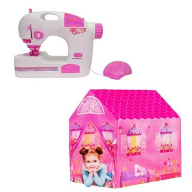 Imagem de Mini Atelie Maquina Costura De Verdade e Barraca Princesa - DM Toys