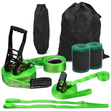 Imagem de Kit Slackline com linha de treinamento, protetores de árvores, protetores de catraca, manual de instruções de fácil configuração, para família, adultos, crianças, crianças