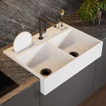 Imagem de Cuba Dupla Cozinha Farm Sink Com Calha Gourmet 87 cm Estilo Fazenda Avental
