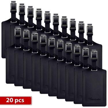 Imagem de Etiquetas de bagagem Travelambo Faux Leather Privacy, pacote com 20, pretas