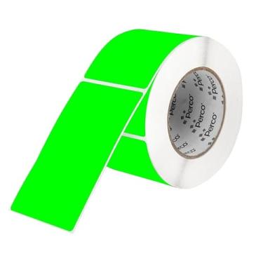 Imagem de Perco Etiquetas adesivas retangulares verdes fluorescentes de 7 x 12 cm com adesivo permanente - 500 etiquetas por rolo - Cores vibrantes, forte adesão - Feito nos EUA