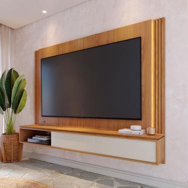 Imagem de Painel para TV Até 75 Polegadas Açores 2 Portas Ripado com Led Freijó/Off White Matte - Pnr Móveis