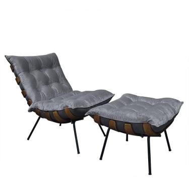 Imagem de Poltrona Costela Com Puff Em Linho Ou Veludo - élpis Móveis Veludo Grafite