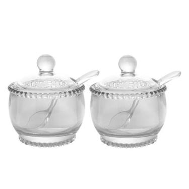 Imagem de Kit 2 Açucareiro de Cristal Pearl Transparente com Colher Bolinha 11cm