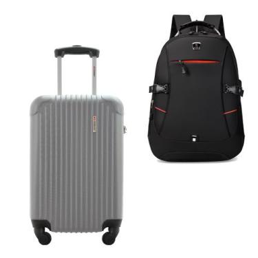 Imagem de Kit Mala de Bordo 10kg Viagem Rígida Rodas 360º ABS Cadeado Segredo Gl