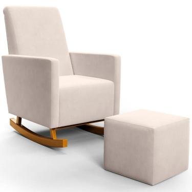 Imagem de Poltrona De Amamentação Com Balanço E Puff Ravena W01 Suede Bege - Lyam Decor