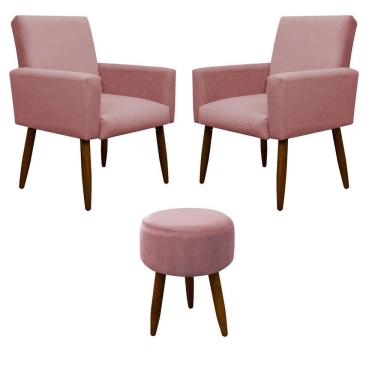 Imagem de Kit 2 Poltronas E Puff Sala E Quarto Nina Suede Herrero Cor:rosa