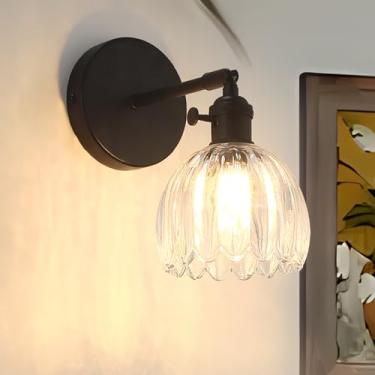 Imagem de GEOVANCY Arandela Vintage - Luz Negra Ajustável De 180° Com Cúpula Vidro Tulipa Transparente, Arandelas Fiação Para Quarto, Sala Estar E Corredor (Lâmpada 3000K Incluída)