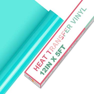 Imagem de HTVRONT HTV Vinyl Rolls Vinyl Transfer Vinyl Vinyl - 30,5 cm x 1,5 m Turquesa HTV Vinil para Camisas, Ferro em Vinil para Todas as Máquinas Cortadoras - Fácil de cortar e remover para Design de Vinil Quente (Turquesa)