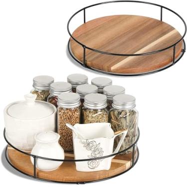 Imagem de Organizador Lazy Susan – Organizador de mesa giratória de madeira antiderrapante para armário, despensa, bancada de cozinha, geladeira, suporte de especiarias, preto carbonizado